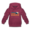 Alaska Youth Hoodie - Retro Mountain Youth Alaska Hooded Sweatshirt - burgundy