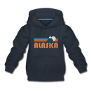 Alaska Youth Hoodie - Retro Mountain Youth Alaska Hooded Sweatshirt - navy
