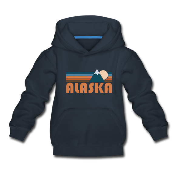 Alaska Youth Hoodie - Retro Mountain Youth Alaska Hooded Sweatshirt - navy