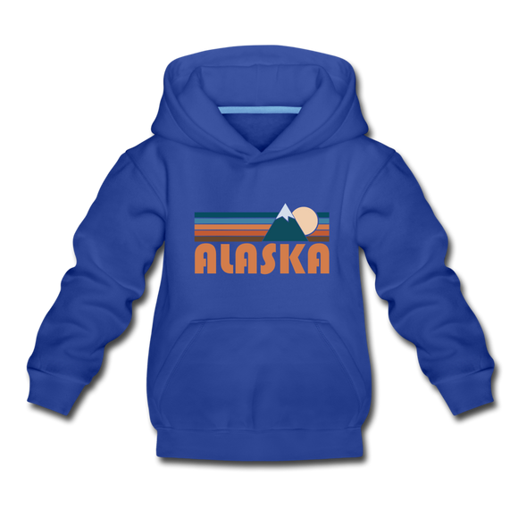 Alaska Youth Hoodie - Retro Mountain Youth Alaska Hooded Sweatshirt - royal blue