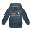 Alaska Youth Hoodie - Retro Mountain Youth Alaska Hooded Sweatshirt - heather denim