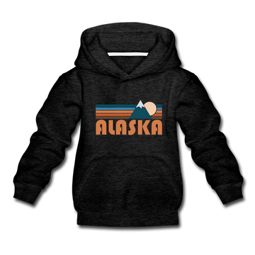 Alaska Youth Hoodie - Retro Mountain Youth Alaska Hooded Sweatshirt - charcoal gray