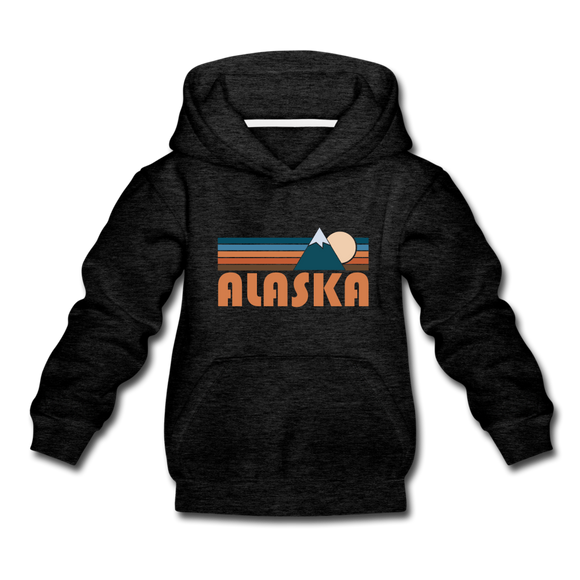 Alaska Youth Hoodie - Retro Mountain Youth Alaska Hooded Sweatshirt - charcoal gray
