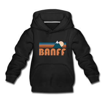 Banff, Canada Youth Hoodie - Retro Mountain Youth Banff Hooded Sweatshirt - black
