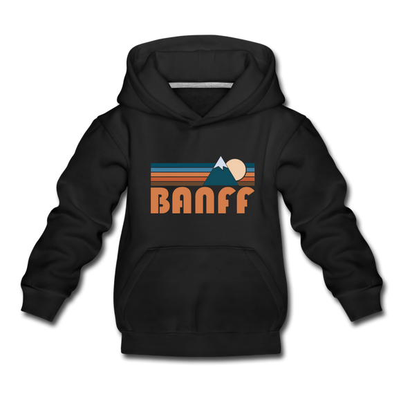 Banff, Canada Youth Hoodie - Retro Mountain Youth Banff Hooded Sweatshirt - black