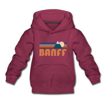Banff, Canada Youth Hoodie - Retro Mountain Youth Banff Hooded Sweatshirt - burgundy