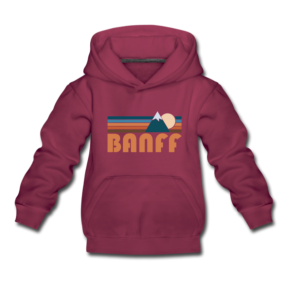 Banff, Canada Youth Hoodie - Retro Mountain Youth Banff Hooded Sweatshirt - burgundy