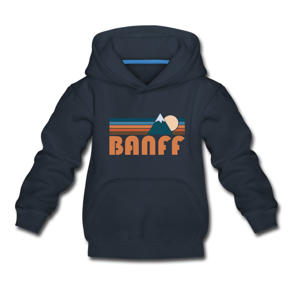 Banff, Canada Youth Hoodie - Retro Mountain Youth Banff Hooded Sweatshirt - navy
