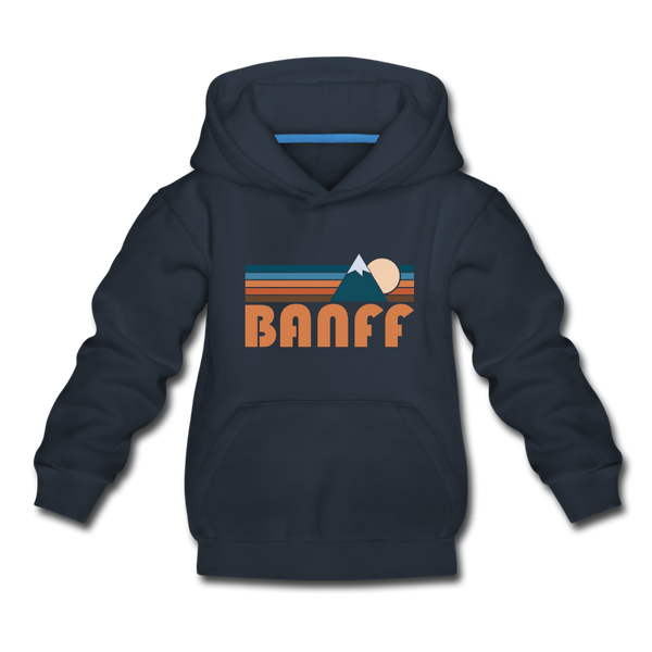 Banff, Canada Youth Hoodie - Retro Mountain Youth Banff Hooded Sweatshirt - navy