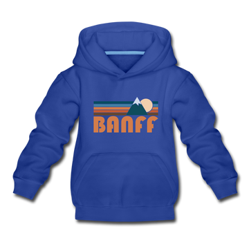 Banff, Canada Youth Hoodie - Retro Mountain Youth Banff Hooded Sweatshirt - royal blue
