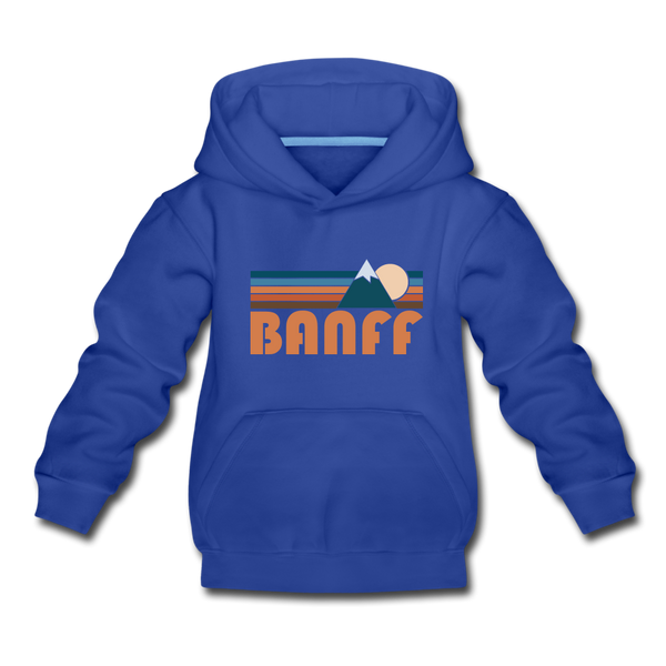 Banff, Canada Youth Hoodie - Retro Mountain Youth Banff Hooded Sweatshirt - royal blue
