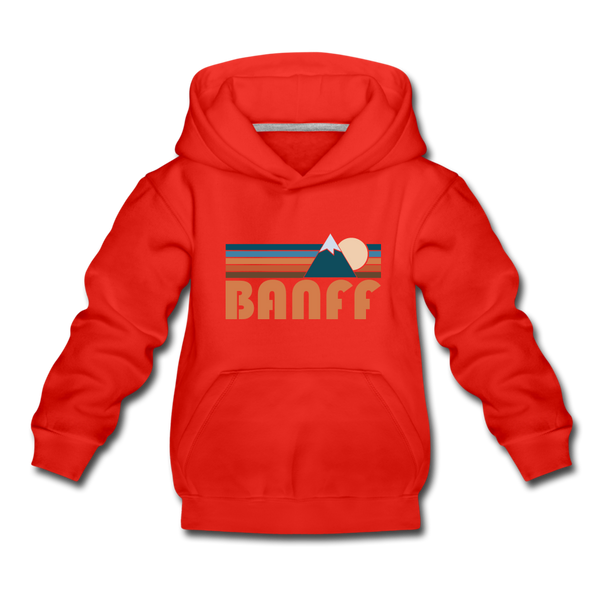 Banff, Canada Youth Hoodie - Retro Mountain Youth Banff Hooded Sweatshirt - red