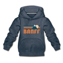 Banff, Canada Youth Hoodie - Retro Mountain Youth Banff Hooded Sweatshirt - heather denim