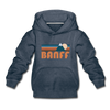 Banff, Canada Youth Hoodie - Retro Mountain Youth Banff Hooded Sweatshirt - heather denim