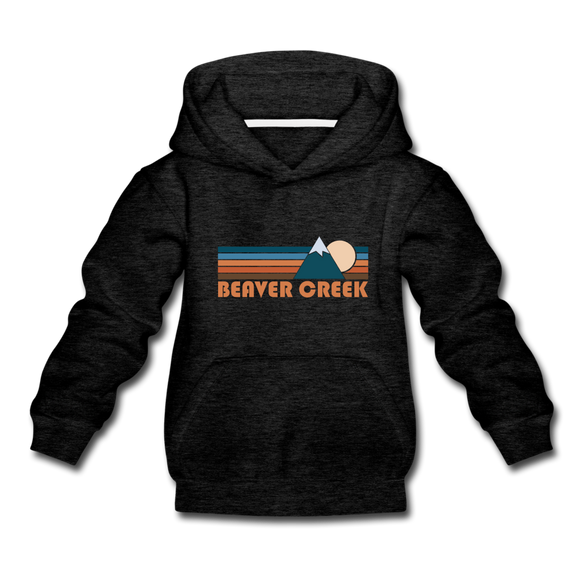 Beaver Creek, Colorado Youth Hoodie - Retro Mountain Youth Beaver Creek Hooded Sweatshirt - charcoal gray