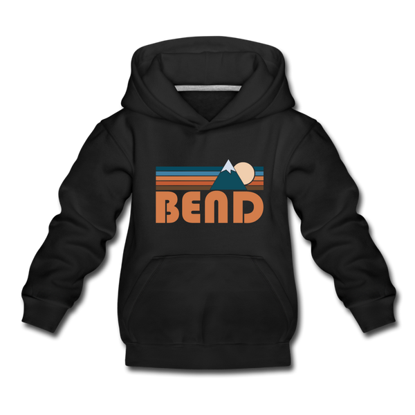 Bend, Oregon Youth Hoodie - Retro Mountain Youth Bend Hooded Sweatshirt - black
