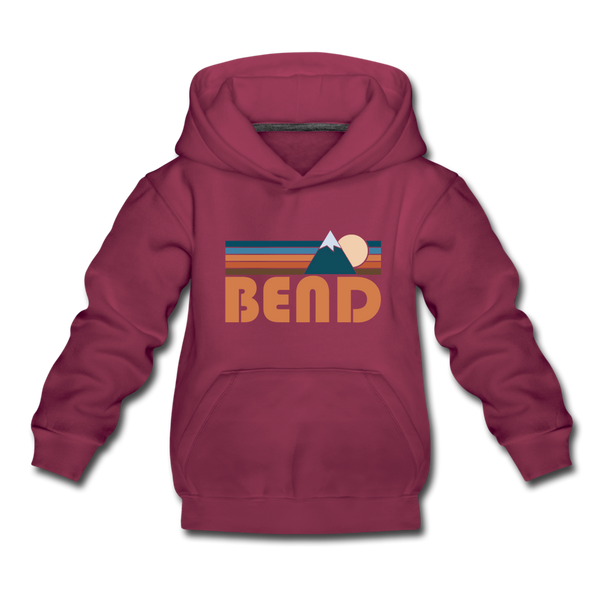 Bend, Oregon Youth Hoodie - Retro Mountain Youth Bend Hooded Sweatshirt - burgundy