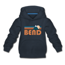 Bend, Oregon Youth Hoodie - Retro Mountain Youth Bend Hooded Sweatshirt - navy