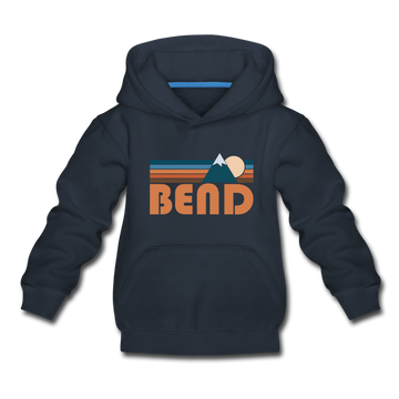 Bend, Oregon Youth Hoodie - Retro Mountain Youth Bend Hooded Sweatshirt - navy