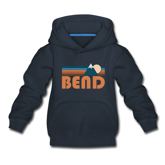 Bend, Oregon Youth Hoodie - Retro Mountain Youth Bend Hooded Sweatshirt - navy