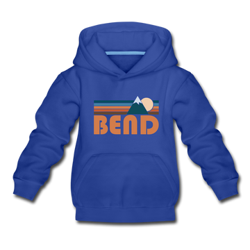 Bend, Oregon Youth Hoodie - Retro Mountain Youth Bend Hooded Sweatshirt - royal blue