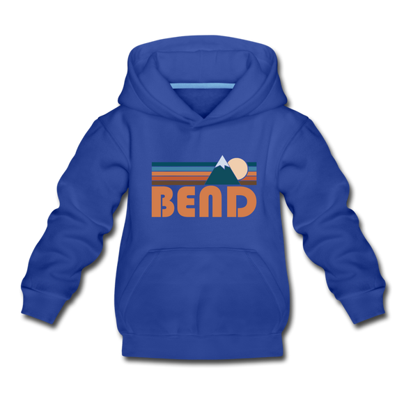 Bend, Oregon Youth Hoodie - Retro Mountain Youth Bend Hooded Sweatshirt - royal blue