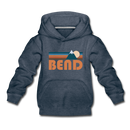 Bend, Oregon Youth Hoodie - Retro Mountain Youth Bend Hooded Sweatshirt - heather denim