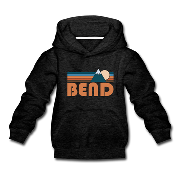 Bend, Oregon Youth Hoodie - Retro Mountain Youth Bend Hooded Sweatshirt - charcoal gray