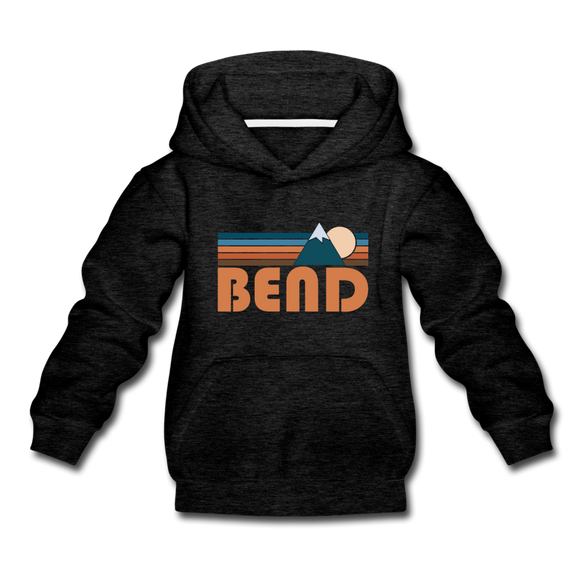 Bend, Oregon Youth Hoodie - Retro Mountain Youth Bend Hooded Sweatshirt - charcoal gray