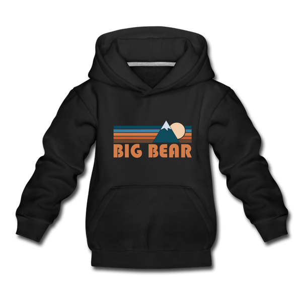 Big Bear, California Youth Hoodie - Retro Mountain Youth Big Bear Hooded Sweatshirt - black