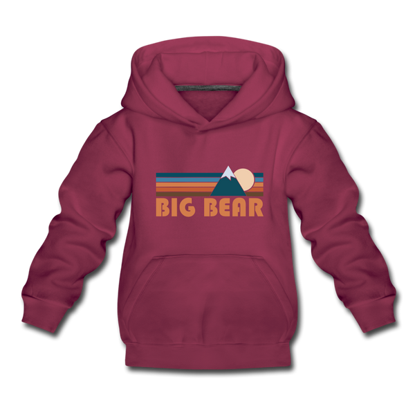 Big Bear, California Youth Hoodie - Retro Mountain Youth Big Bear Hooded Sweatshirt - burgundy