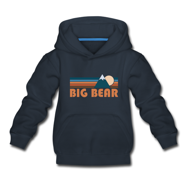 Big Bear, California Youth Hoodie - Retro Mountain Youth Big Bear Hooded Sweatshirt - navy