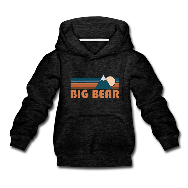 Big Bear, California Youth Hoodie - Retro Mountain Youth Big Bear Hooded Sweatshirt - charcoal gray