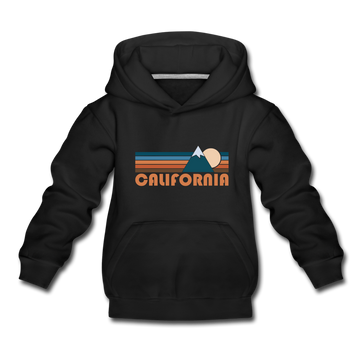 California Youth Hoodie - Retro Mountain Youth California Hooded Sweatshirt - black