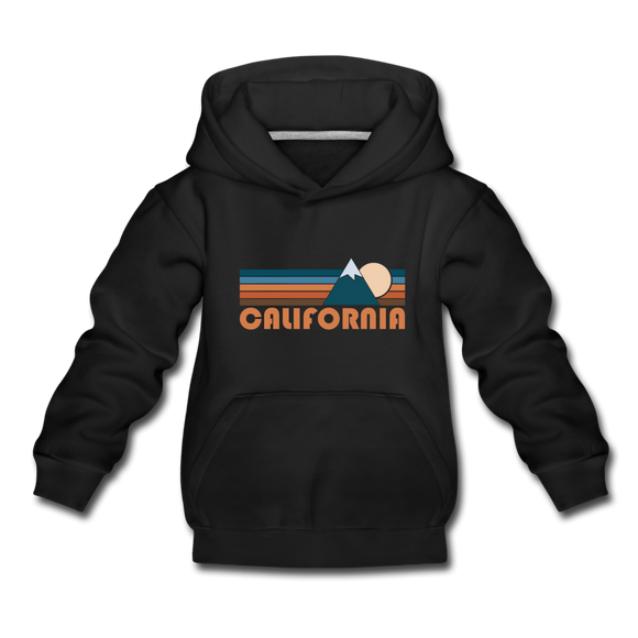 California Youth Hoodie - Retro Mountain Youth California Hooded Sweatshirt - black