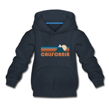 California Youth Hoodie - Retro Mountain Youth California Hooded Sweatshirt - navy