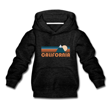California Youth Hoodie - Retro Mountain Youth California Hooded Sweatshirt - charcoal gray