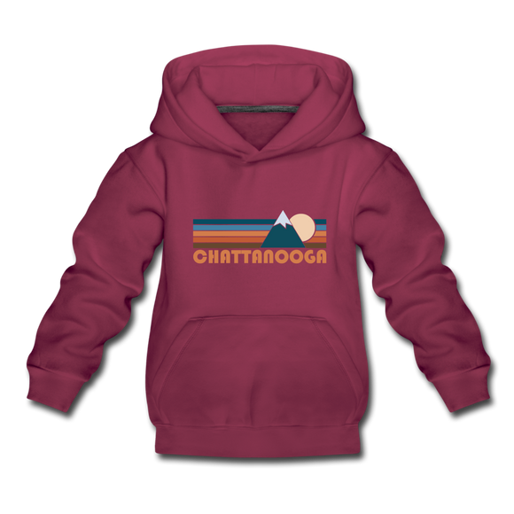 Chattanooga, Tennessee Youth Hoodie - Retro Mountain Youth Chattanooga Hooded Sweatshirt - burgundy