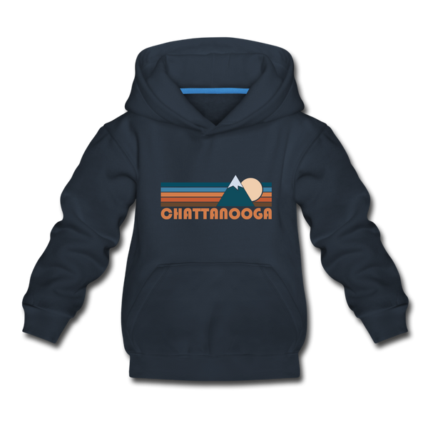 Chattanooga, Tennessee Youth Hoodie - Retro Mountain Youth Chattanooga Hooded Sweatshirt - navy