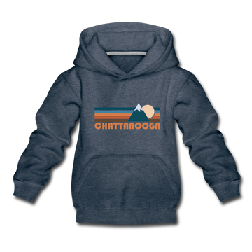 Chattanooga, Tennessee Youth Hoodie - Retro Mountain Youth Chattanooga Hooded Sweatshirt - heather denim