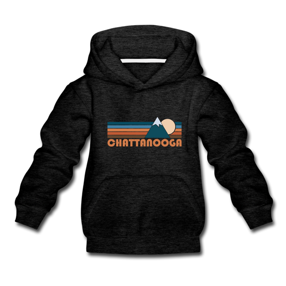 Chattanooga, Tennessee Youth Hoodie - Retro Mountain Youth Chattanooga Hooded Sweatshirt - charcoal gray