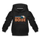 Boise, Idaho Youth Hoodie - Retro Mountain Youth Boise Hooded Sweatshirt - black