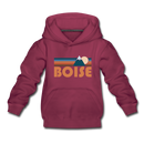 Boise, Idaho Youth Hoodie - Retro Mountain Youth Boise Hooded Sweatshirt - burgundy