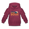 Boise, Idaho Youth Hoodie - Retro Mountain Youth Boise Hooded Sweatshirt - burgundy