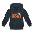 Boise, Idaho Youth Hoodie - Retro Mountain Youth Boise Hooded Sweatshirt - navy