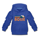 Boise, Idaho Youth Hoodie - Retro Mountain Youth Boise Hooded Sweatshirt - royal blue