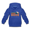 Boise, Idaho Youth Hoodie - Retro Mountain Youth Boise Hooded Sweatshirt - royal blue