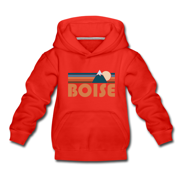 Boise, Idaho Youth Hoodie - Retro Mountain Youth Boise Hooded Sweatshirt - red