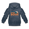 Boise, Idaho Youth Hoodie - Retro Mountain Youth Boise Hooded Sweatshirt - heather denim