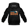 Boise, Idaho Youth Hoodie - Retro Mountain Youth Boise Hooded Sweatshirt - charcoal gray